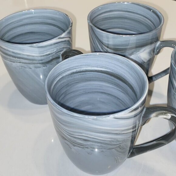 Set of 4 Gray and White Marbleized Ceramic Mugs Gelato Black Series from Stokes - Picture 1 of 4